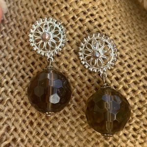 Smoky crystal ball dangle earrings